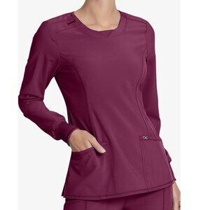 Cherokee Infinity 3-Pocket Stretch Round Neck Long Sleeve Scrub Top Wine Women M